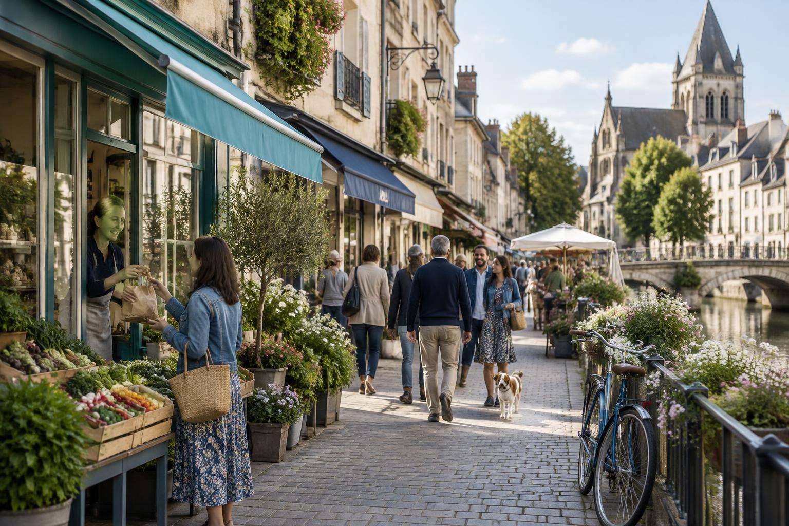 Commerces et habitants réunis dans un quartier vivant